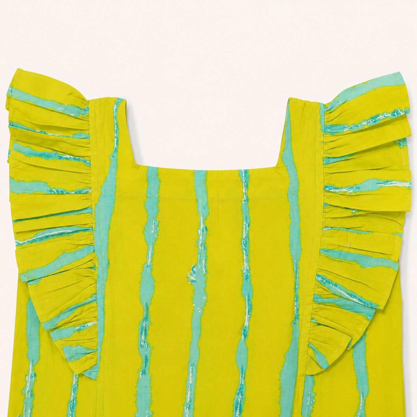 The Magic Wand Cotton Woven Ruffle Sleeves Striped Coordinating Top And Pant Set - Green