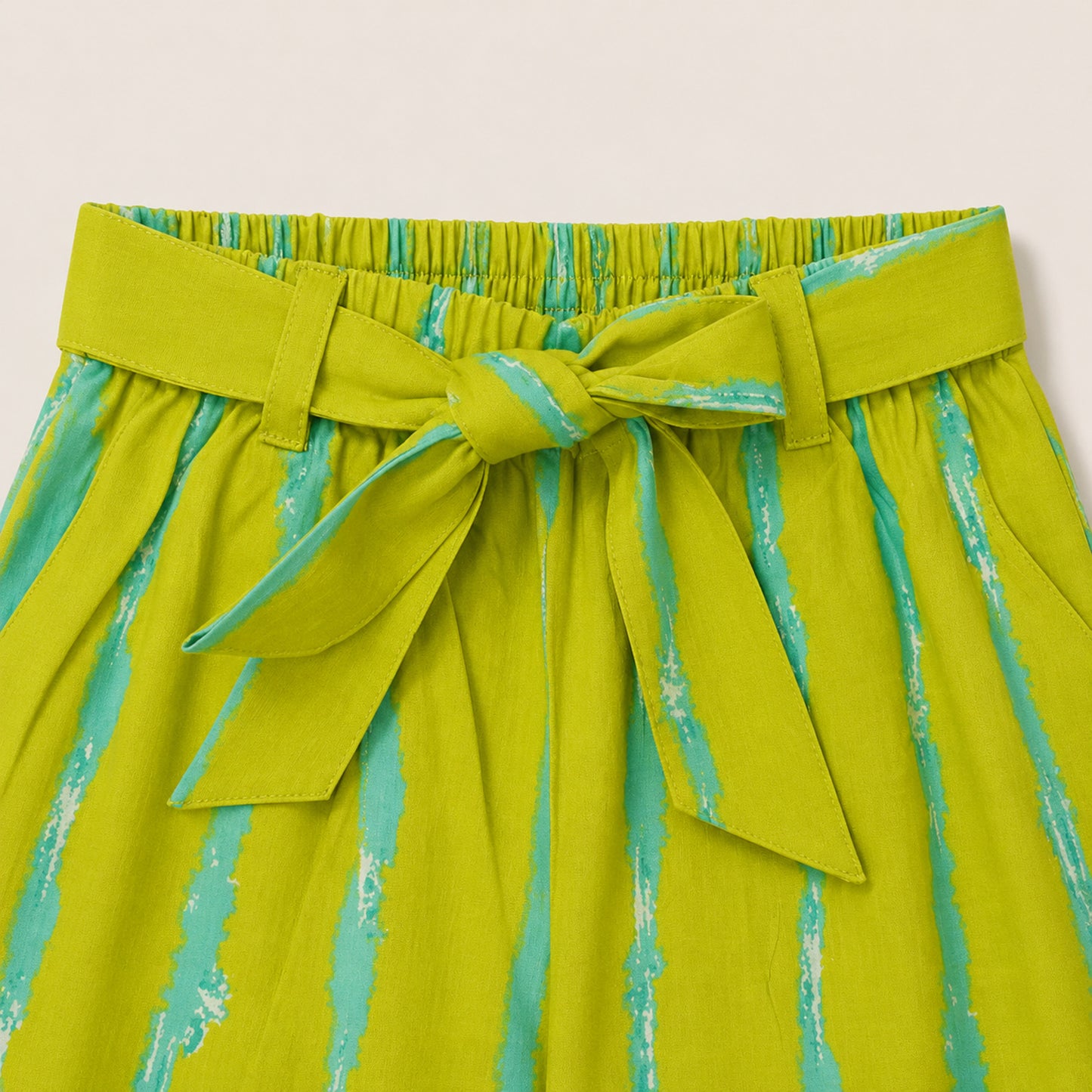 The Magic Wand Cotton Woven Ruffle Sleeves Striped Coordinating Top And Pant Set - Green