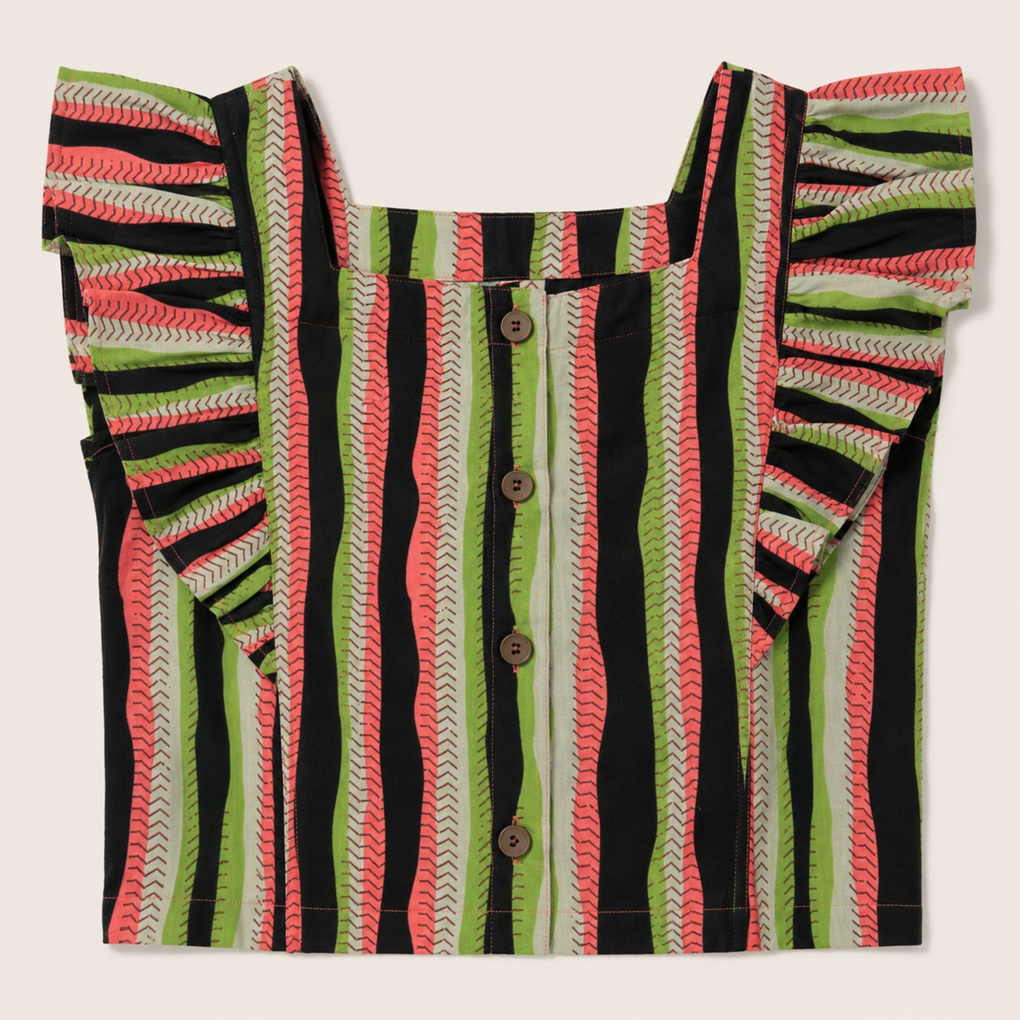 The Magic Wand Cotton Woven Ruffle Sleeves Striped Coordinating Top And Pant Set - Multi Color