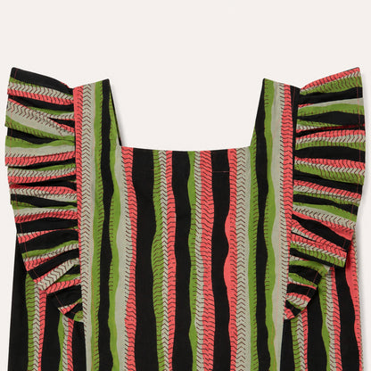 The Magic Wand Cotton Woven Ruffle Sleeves Striped Coordinating Top And Pant Set - Multi Color