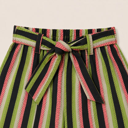 The Magic Wand Cotton Woven Ruffle Sleeves Striped Coordinating Top And Pant Set - Multi Color