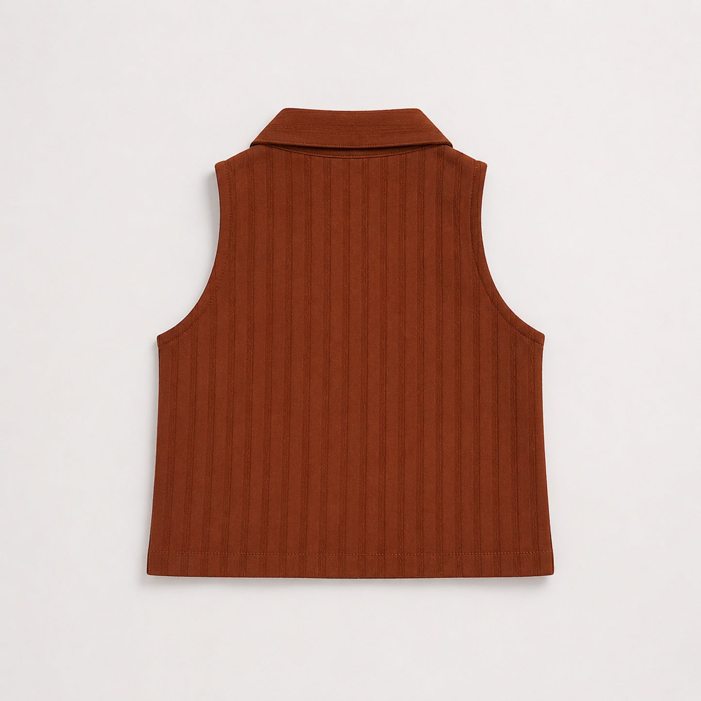 The Magic Wand  Woven Sleeveless Textured Stripe Waistcoat Top And Pant Set - Brown