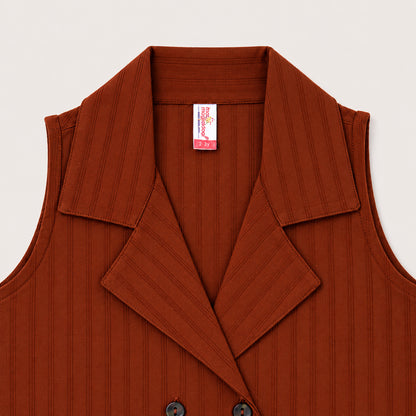 The Magic Wand  Woven Sleeveless Textured Stripe Waistcoat Top And Pant Set - Brown