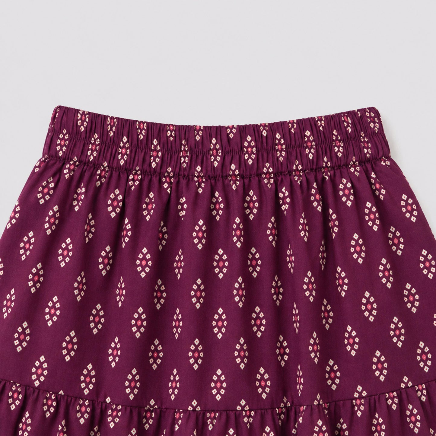 The Magic Wand Cotton Woven Ruffle Sleeves Buti Printed Laced Peplum Top And Skirt Set - Wine