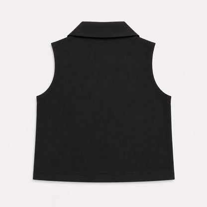 The Magic Wand Cotton Woven Sleeveless Solid Waistcoat Top And Pant Set - Black