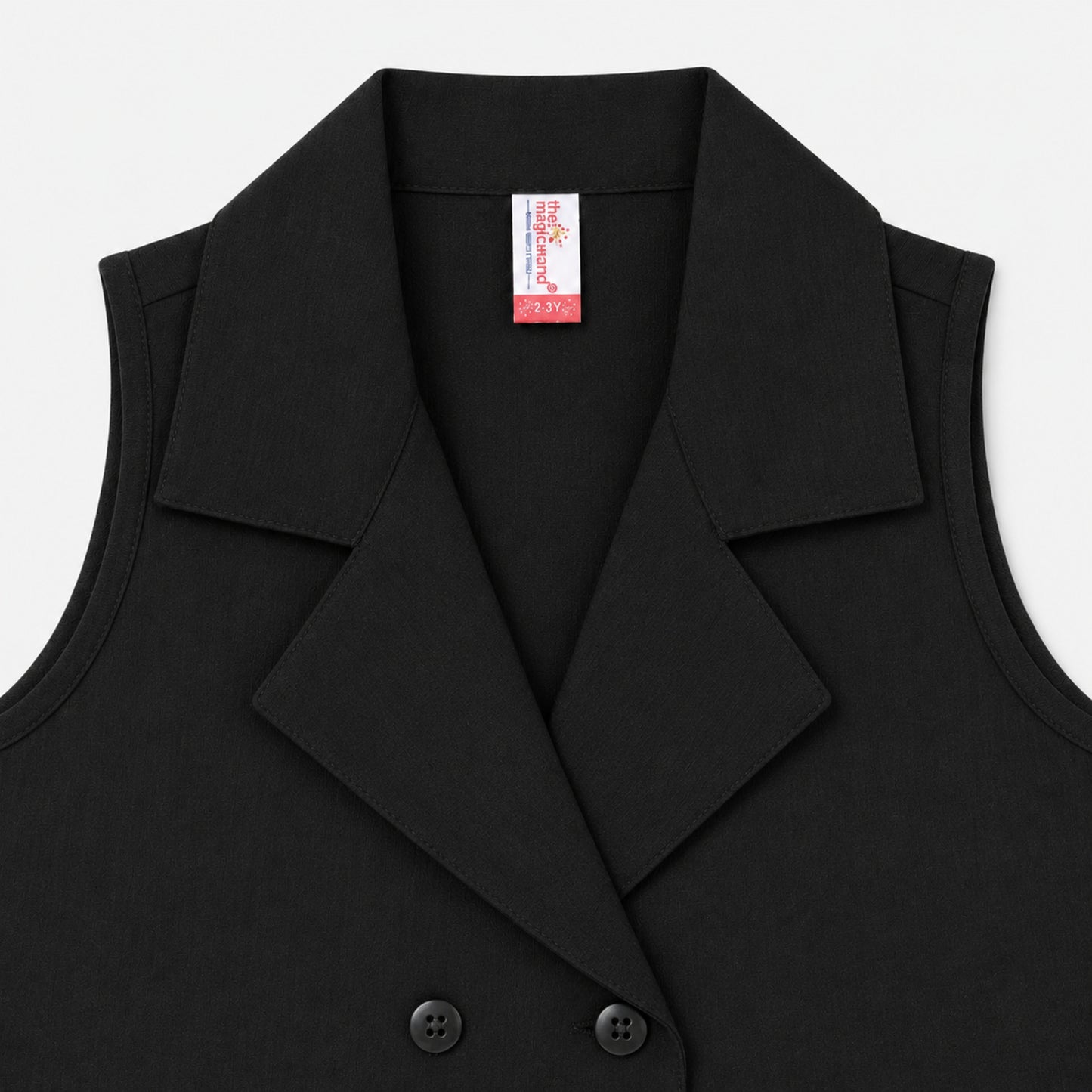 The Magic Wand Cotton Woven Sleeveless Solid Waistcoat Top And Pant Set - Black