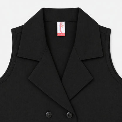 The Magic Wand Cotton Woven Sleeveless Solid Waistcoat Top And Pant Set - Black