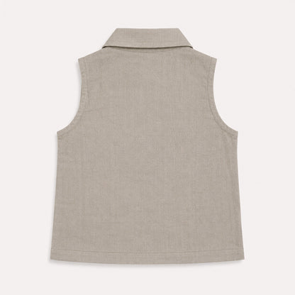 The Magic Wand Cotton Woven Sleeveless Solid Waistcoat Top And Pant Set - Fawn