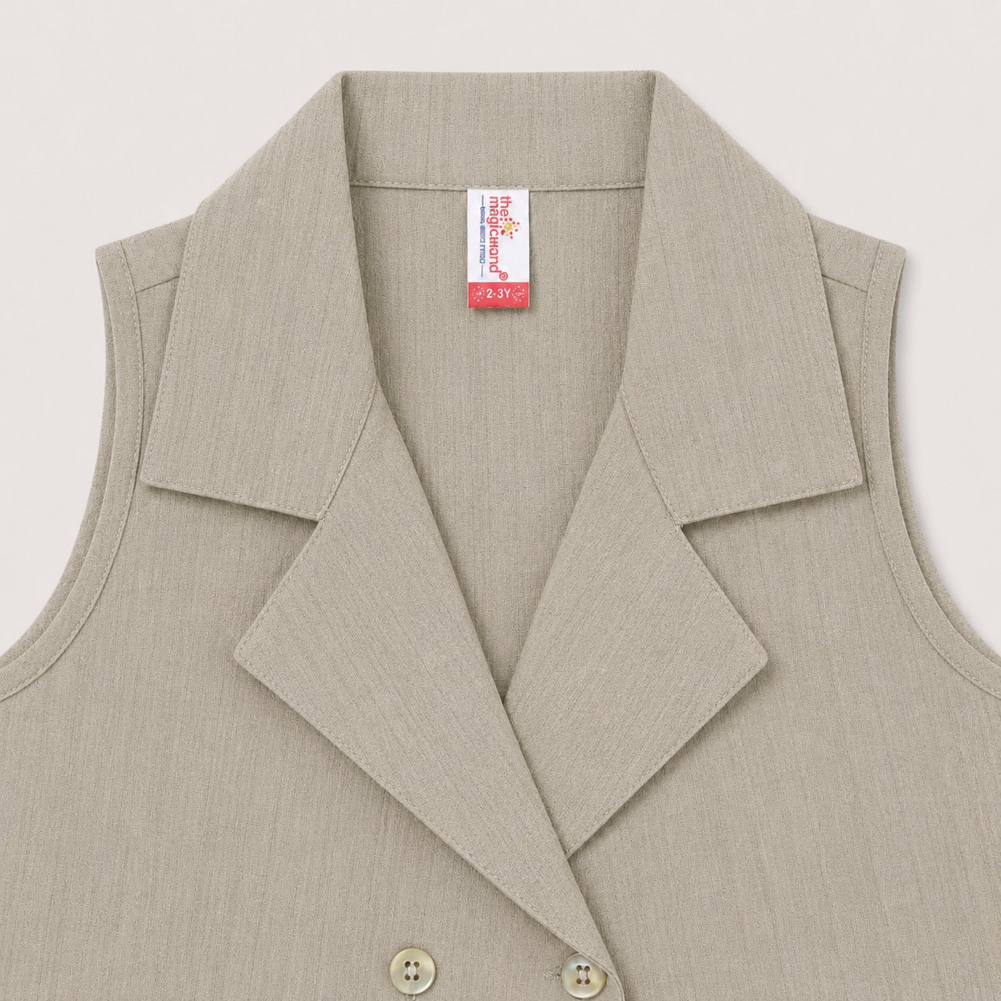 The Magic Wand Cotton Woven Sleeveless Solid Waistcoat Top And Pant Set - Fawn