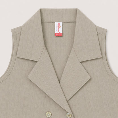The Magic Wand Cotton Woven Sleeveless Solid Waistcoat Top And Pant Set - Fawn