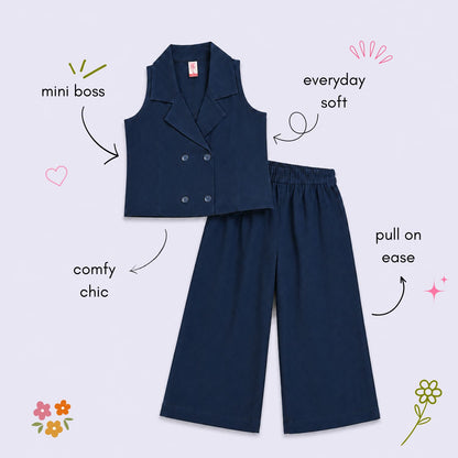 The Magic Wand Cotton Woven Sleeveless Solid Waistcoat Top And Pant Set - Bottle Green