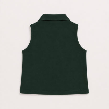 The Magic Wand Cotton Woven Sleeveless Solid Waistcoat Top And Pant Set - Bottle Green