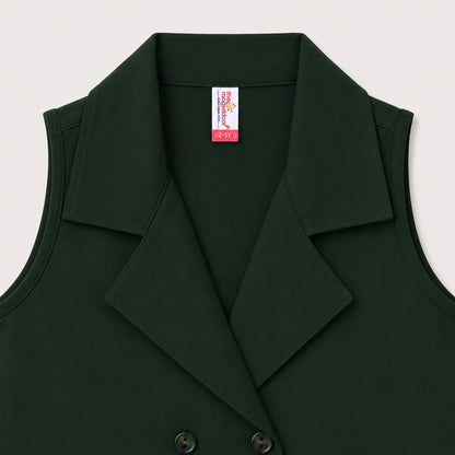 The Magic Wand Cotton Woven Sleeveless Solid Waistcoat Top And Pant Set - Bottle Green