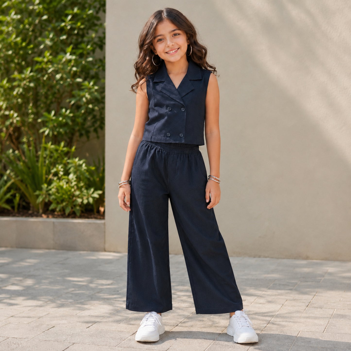 The Magic Wand Cotton Woven Sleeveless Solid Waistcoat Top And Pant Set - Bottle Green