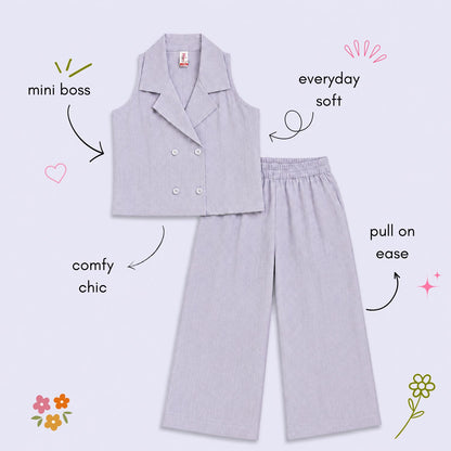 The Magic Wand Cotton Woven Sleeveless Solid Waistcoat Top And Pant Set - Lavender