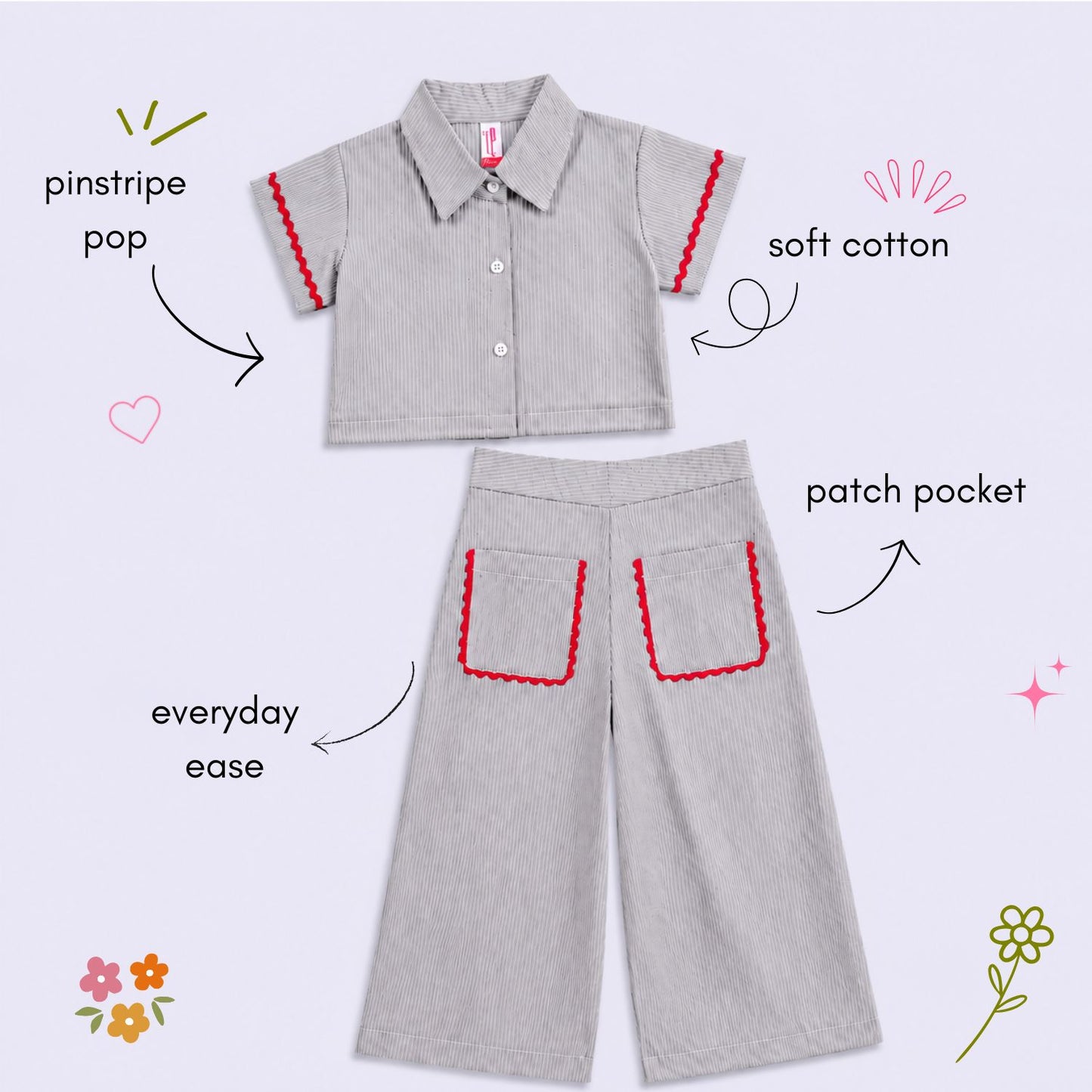 The Magic Wand Cotton Woven Half sleeves Striped Shirt And Pant With Patch Pocket - White