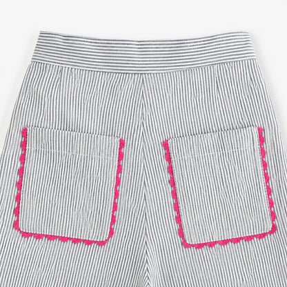 The Magic Wand Cotton Woven Half sleeves Striped Shirt And Pant With Patch Pocket - White
