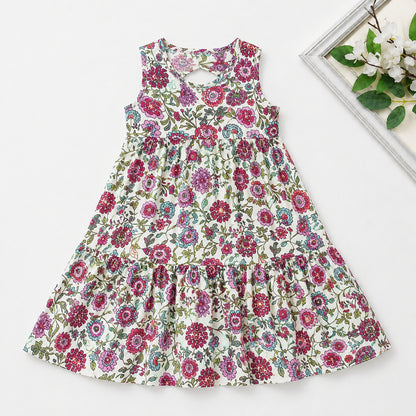 The Magic Wand Cambric Cotton Woven Sleeveless Floral Printed Dress - White