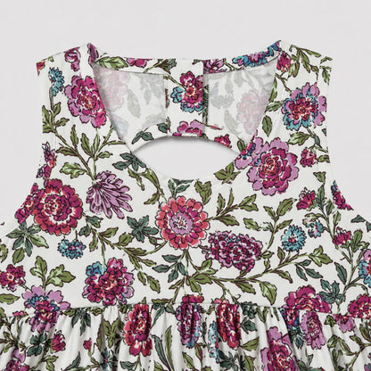 The Magic Wand Cambric Cotton Woven Sleeveless Floral Printed Dress - White