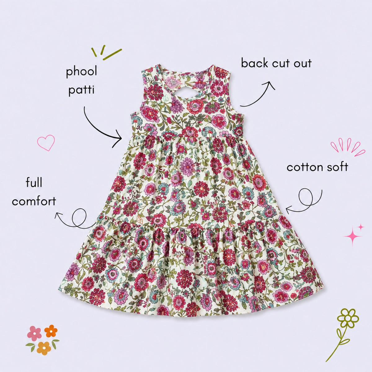 The Magic Wand Cambric Cotton Woven Sleeveless Floral Printed Dress - White
