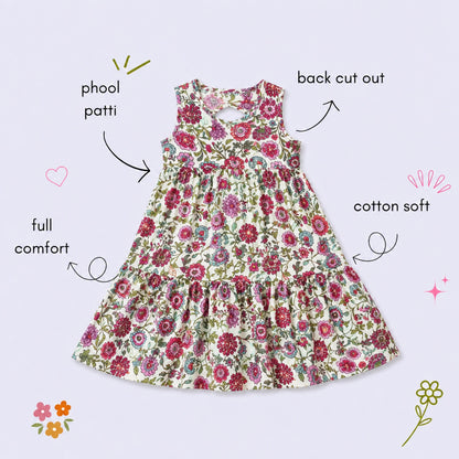 The Magic Wand Cambric Cotton Woven Sleeveless Floral Printed Dress - White