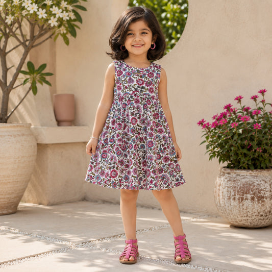 The Magic Wand Cambric Cotton Woven Sleeveless Floral Printed Dress - White