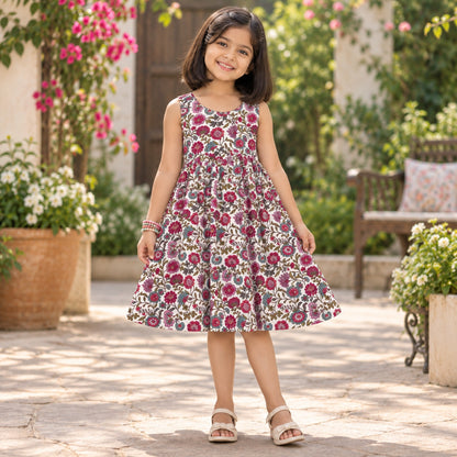 The Magic Wand Cambric Cotton Woven Sleeveless Floral Printed Dress - White