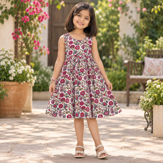 The Magic Wand Cambric Cotton Woven Sleeveless Floral Printed Dress - White