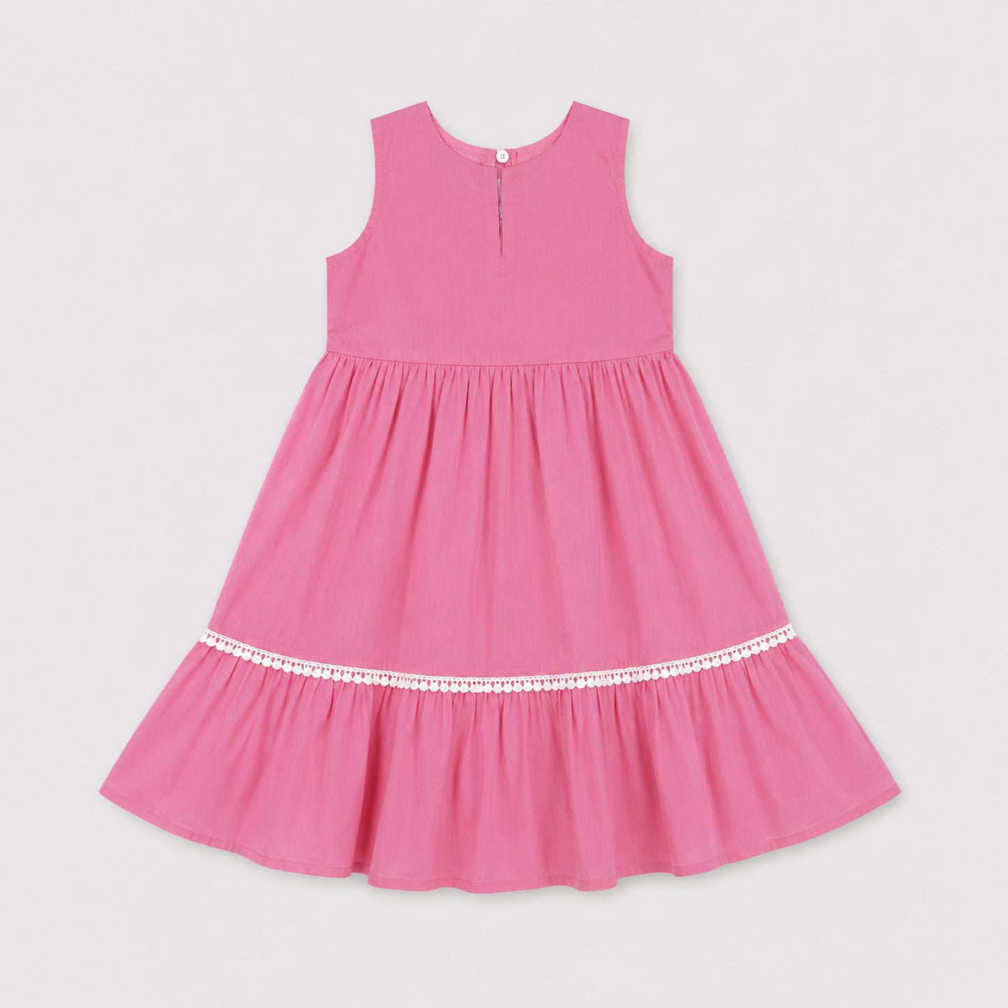 The Magic Wand Cambric Cotton Woven Sleeveless Floral Printed Yoke Laced Dress - Pink