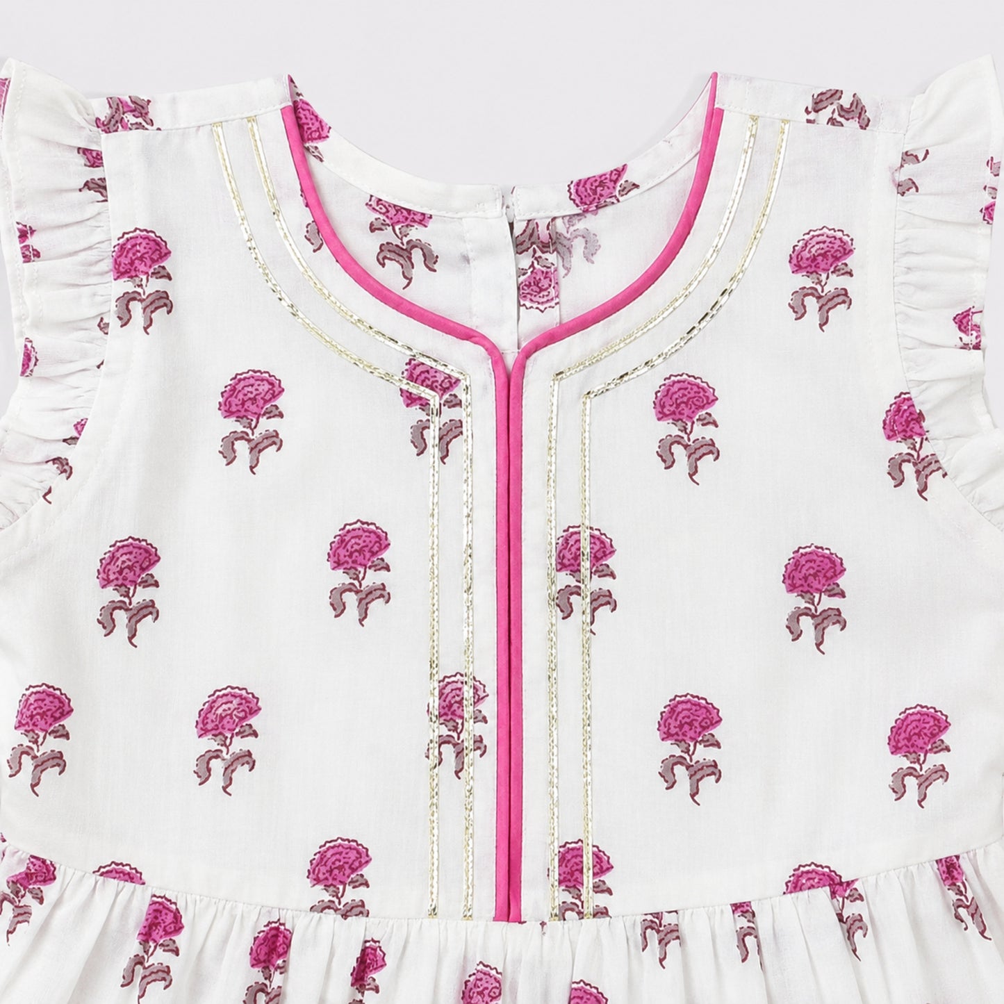 The Magic Wand Cotton Woven Frill Sleeves Floral Printed Top And Pant Set - Pink