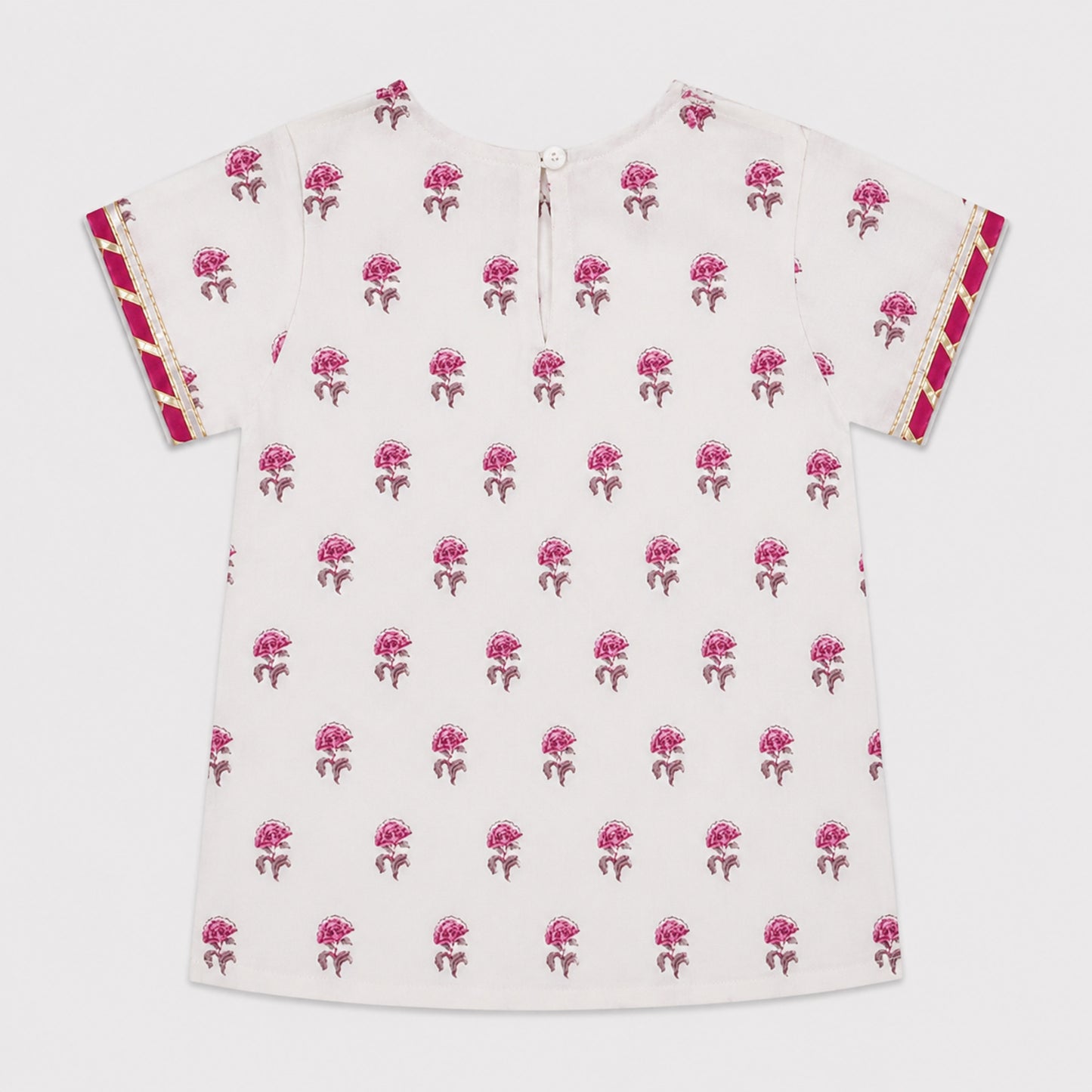 The Magic Wand Cambric Cotton Woven Half Sleeves Butti Printed And Laced Kurti And Lehenga Set With Dupatta - White