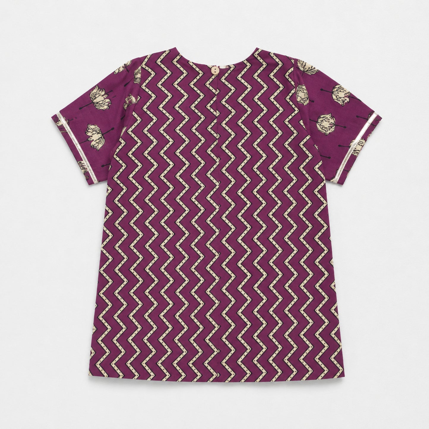 The Magic Wand Cambric Cotton Woven Half Sleeves Butti Printed And Laced Kurti And Lehenga Set With Dupatta - Wine