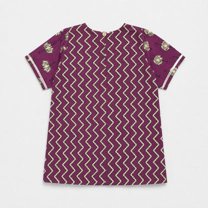 The Magic Wand Cambric Cotton Woven Half Sleeves Butti Printed And Laced Kurti And Lehenga Set With Dupatta - Wine