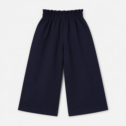 The Magic Wand Cotton Woven Solid Wide Leg Pants With Patch Pockets - Navy Blue