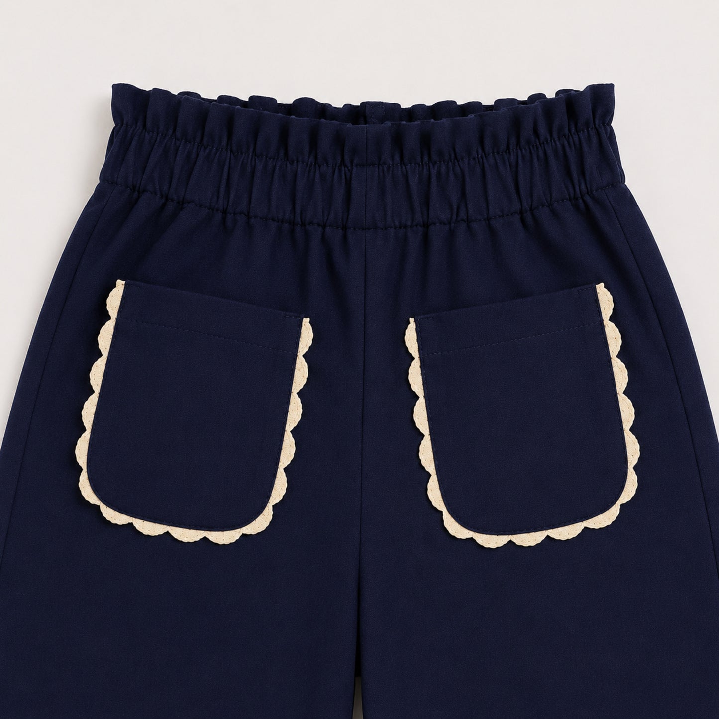 The Magic Wand Cotton Woven Solid Wide Leg Pants With Patch Pockets - Navy Blue