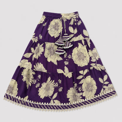 The Magic Wand Cambric Woven Laced Sweetheart Neck Choli And Floral Lehenga Set With Dupatta - Purple