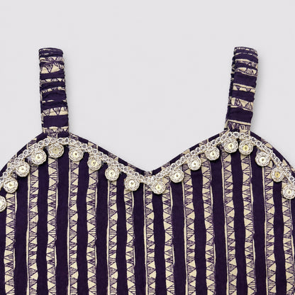 The Magic Wand Cambric Woven Laced Sweetheart Neck Choli And Floral Lehenga Set With Dupatta - Purple