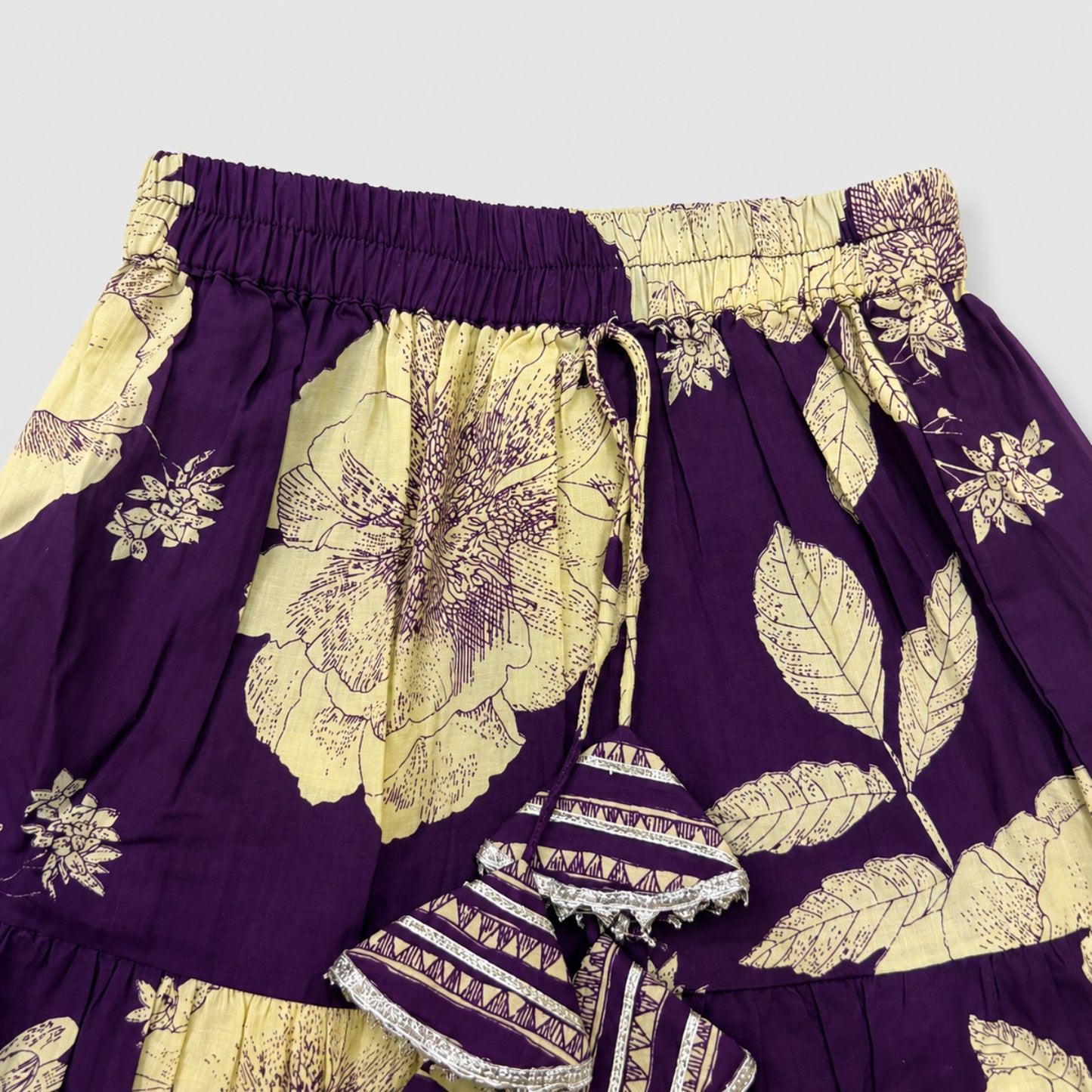 The Magic Wand Cambric Woven Laced Sweetheart Neck Choli And Floral Lehenga Set With Dupatta - Purple