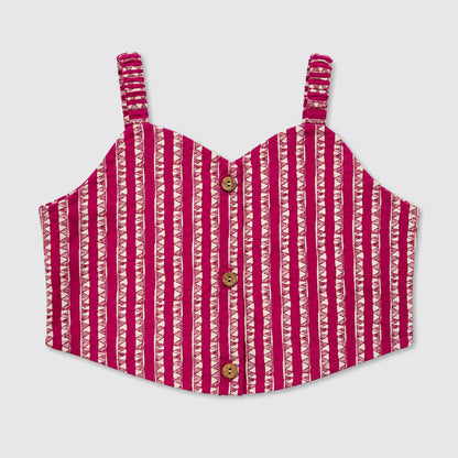The Magic Wand Cambric Woven Laced Sweetheart Neck Choli And Floral Lehenga Set With Dupatta - Fuchsia