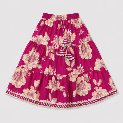 The Magic Wand Cambric Woven Laced Sweetheart Neck Choli And Floral Lehenga Set With Dupatta - Fuchsia
