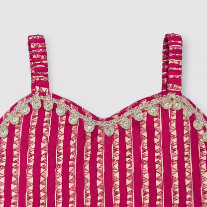 The Magic Wand Cambric Woven Laced Sweetheart Neck Choli And Floral Lehenga Set With Dupatta - Fuchsia