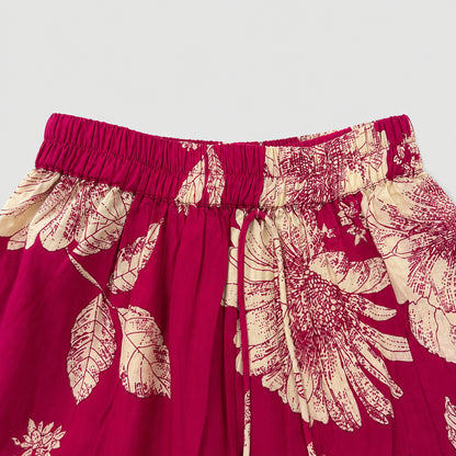 The Magic Wand Cambric Woven Laced Sweetheart Neck Choli And Floral Lehenga Set With Dupatta - Fuchsia