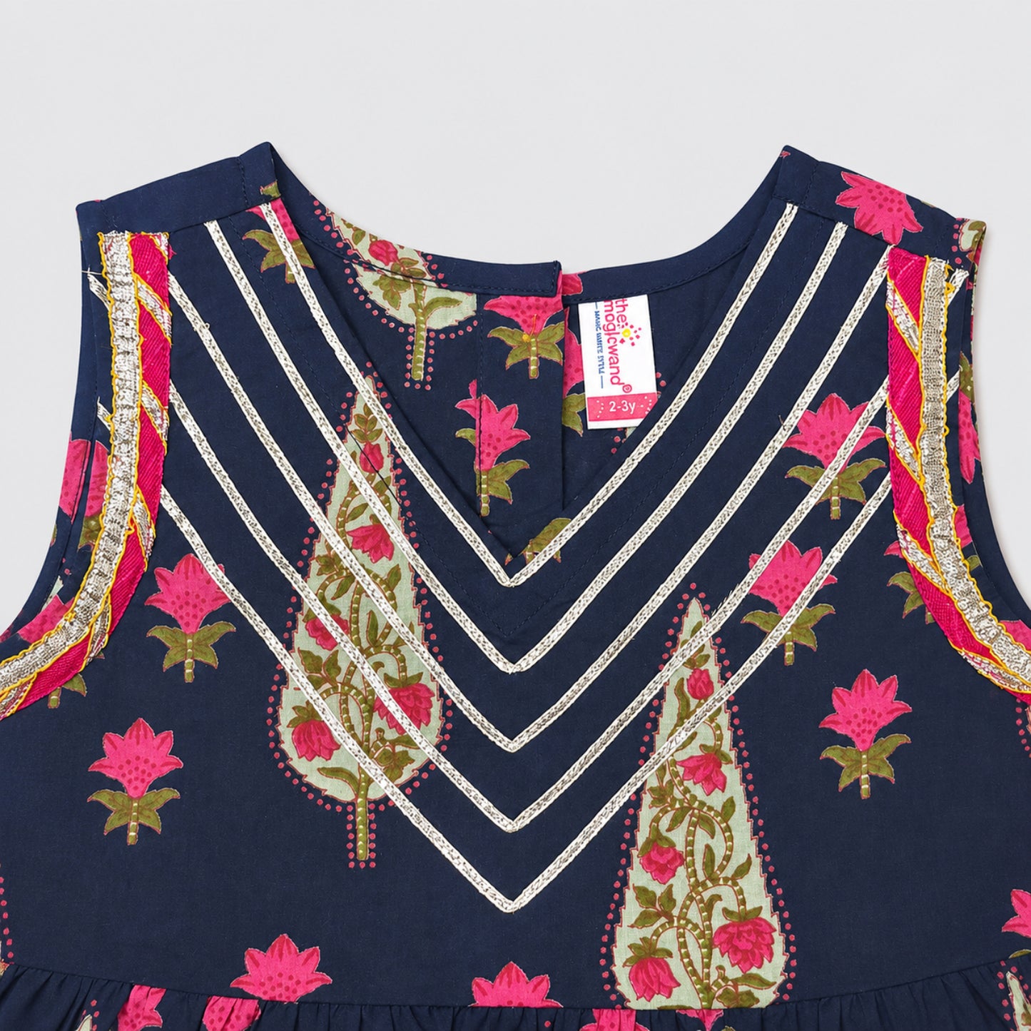 The Magic Wand Cambric Woven Laced Paisley Printed Choli And Lehenga Set With Dupatta - Navy Blue