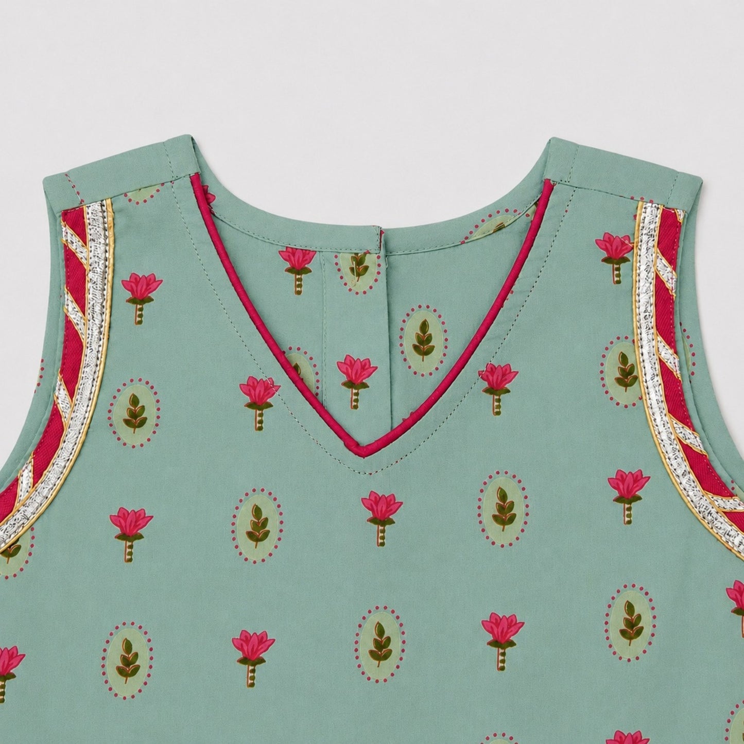 The Magic Wand Cambric Woven Laced Paisley Buta Printed Choli And Lehenga Set With Dupatta - Aqua