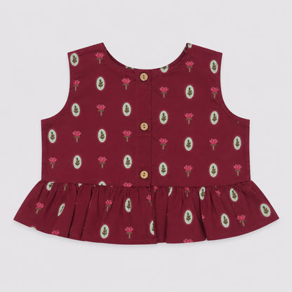 The Magic Wand Cambric Woven Laced Paisley Buta Printed Choli And Lehenga Set With Dupatta - Maroon