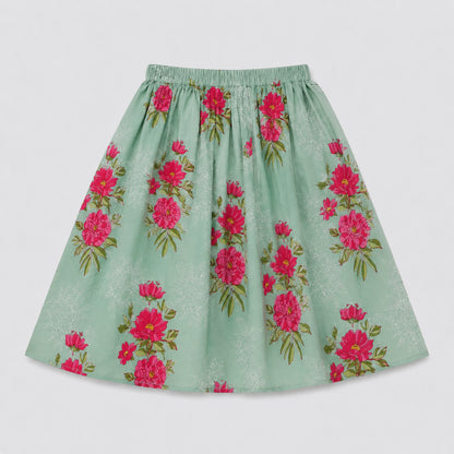The Magic Wand Cambric Woven Laced Floral Printed Choli And Lehenga Set With Dupatta - Sea Green