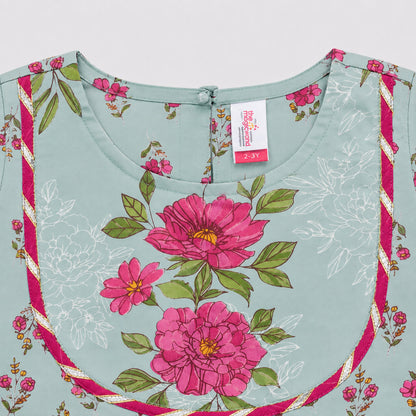 The Magic Wand Cambric Woven Laced Floral Printed Choli And Lehenga Set With Dupatta - Sea Green