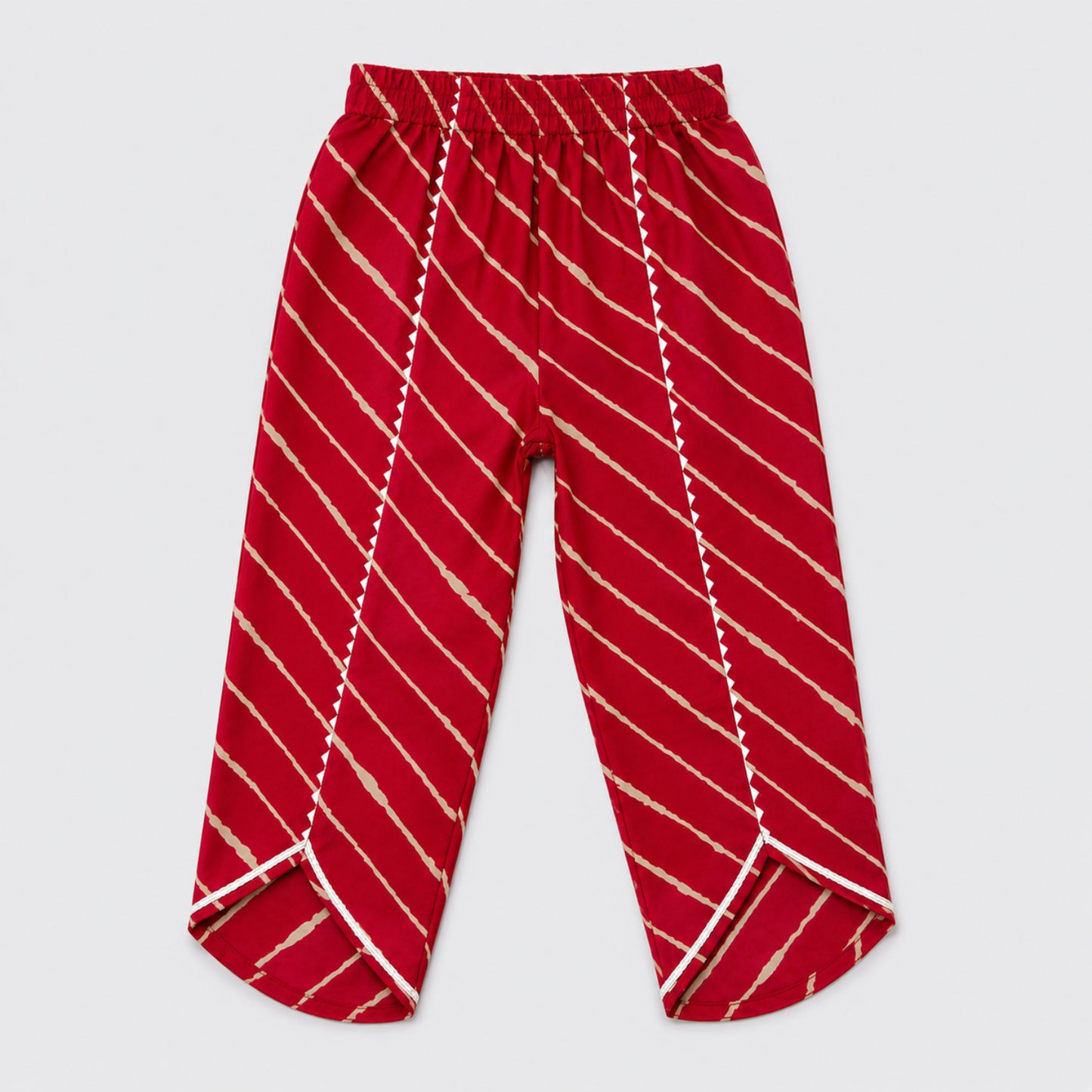 The Magic Wand Cambric Woven Bell Sleeves Bandhani Gathered Kurta And Tulip Pant Set - Red