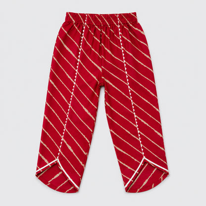 The Magic Wand Cambric Woven Bell Sleeves Bandhani Gathered Kurta And Tulip Pant Set - Red