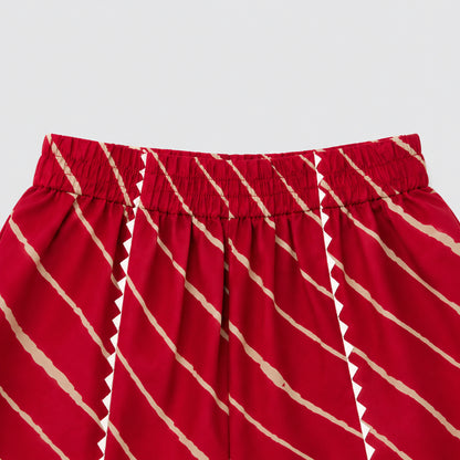 The Magic Wand Cambric Woven Bell Sleeves Bandhani Gathered Kurta And Tulip Pant Set - Red